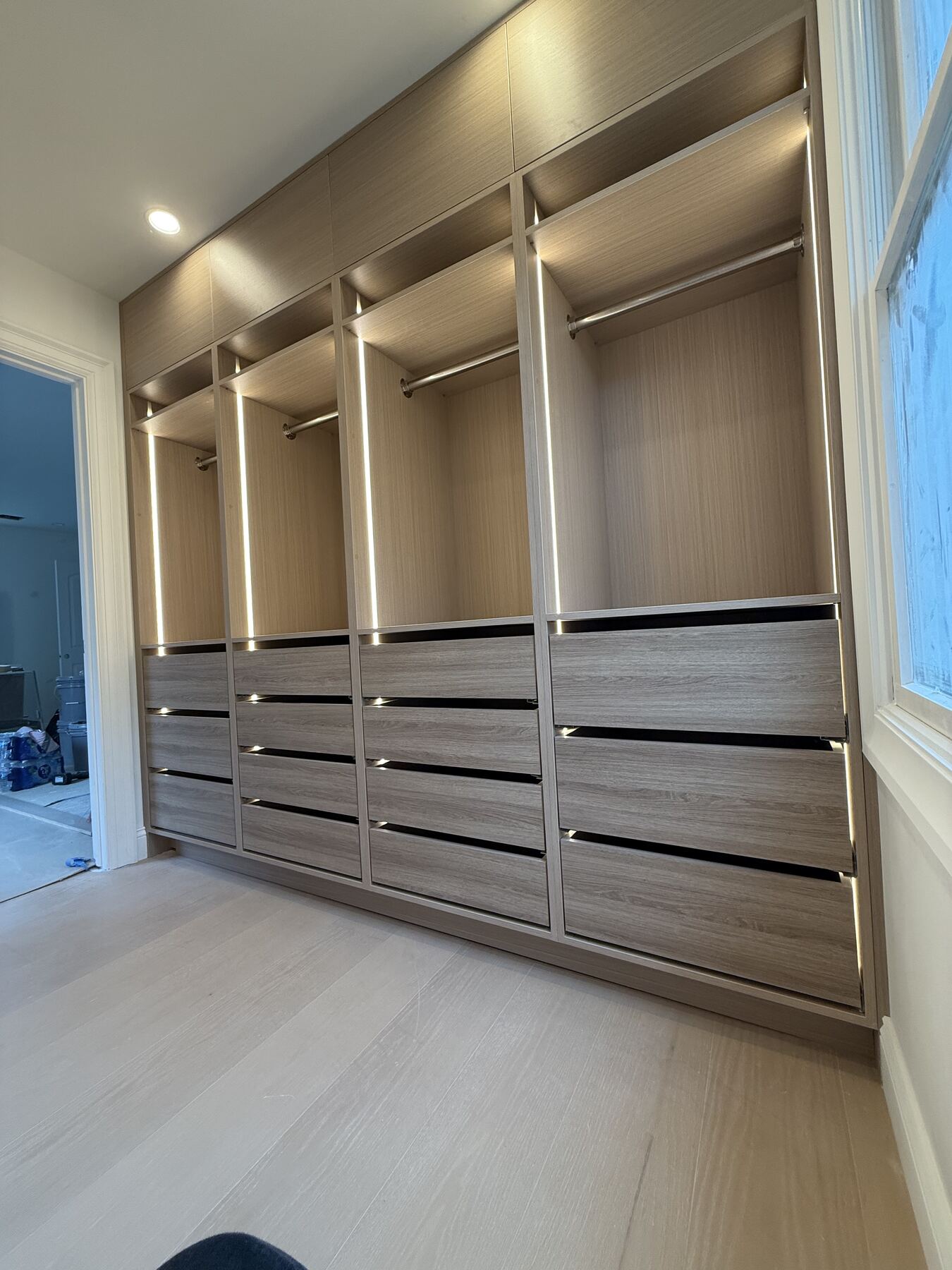 Custom closet drawers in light oak