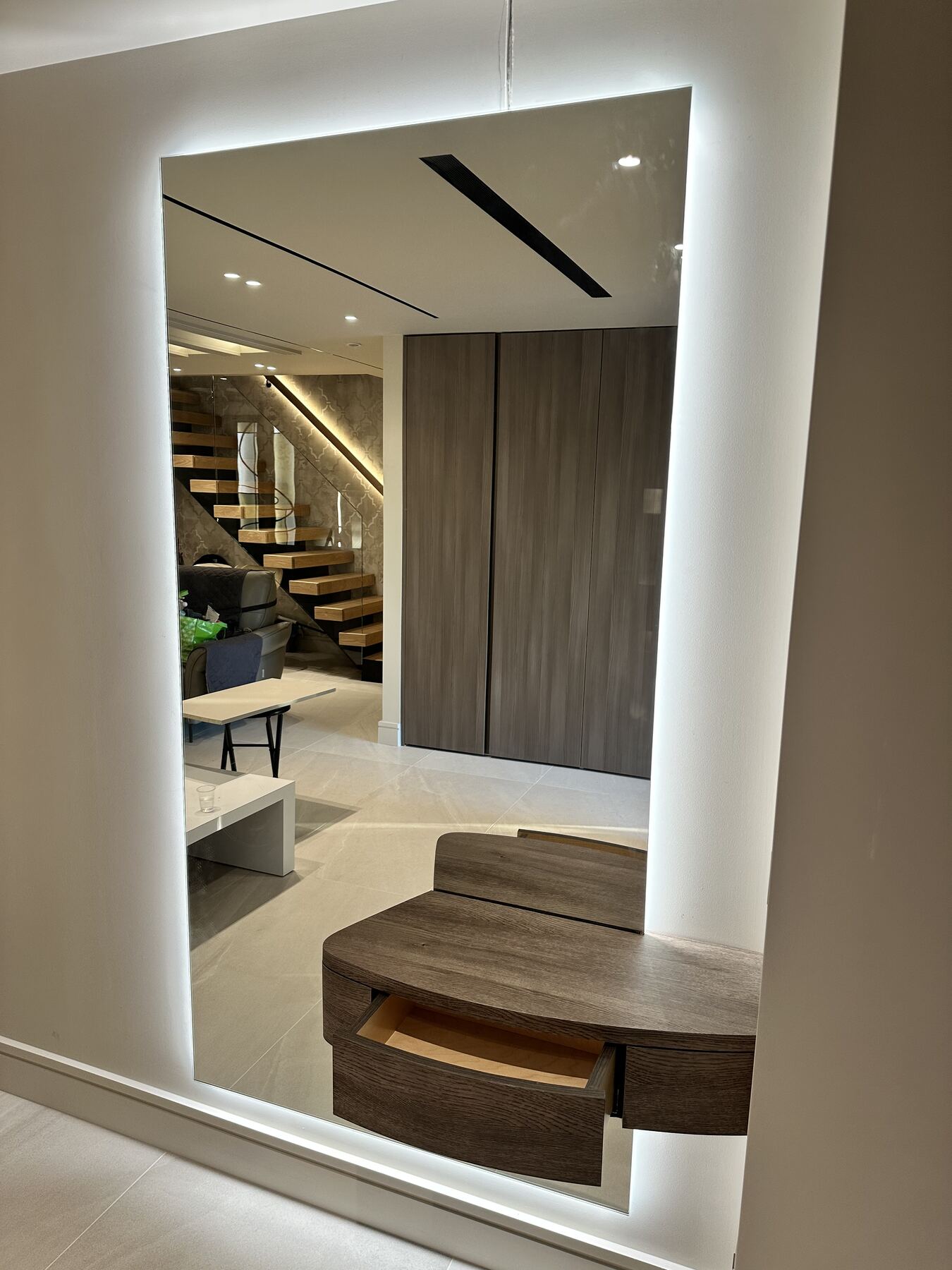 Entrance console with backlit mirror