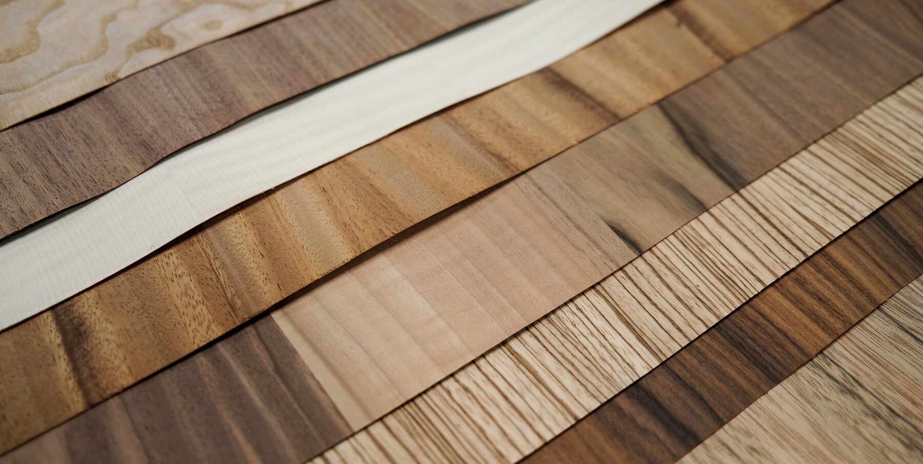 Natural wood veneer strips in various tones